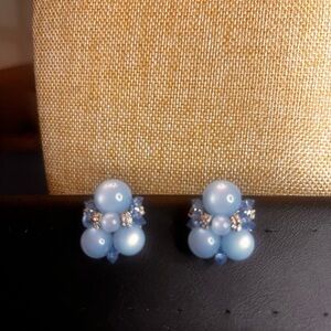 Vintage Elegant Blue Beaded with Earrings with pave and crystal chips